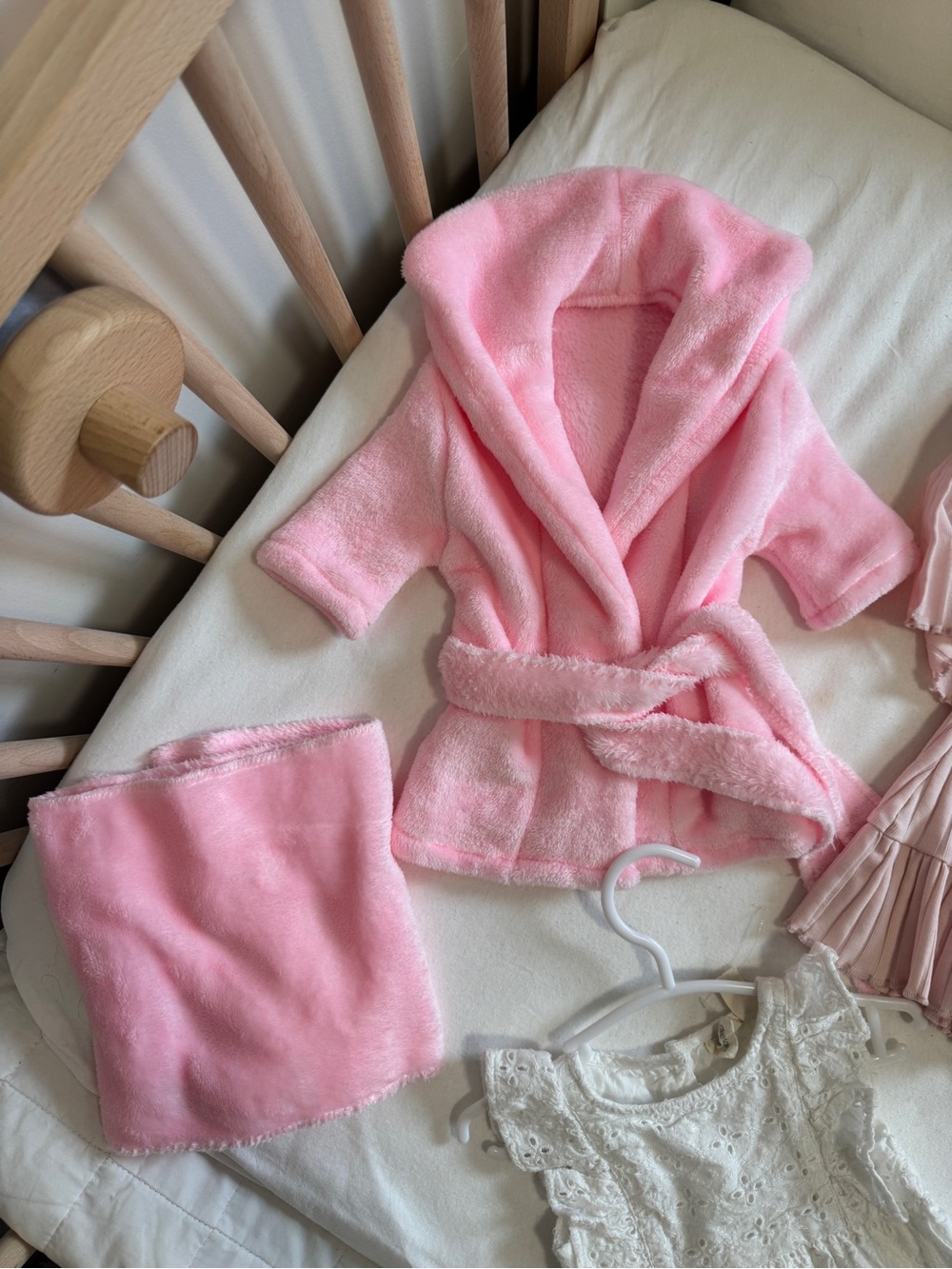 Pink Plush Hooded Baby Robe with Belt